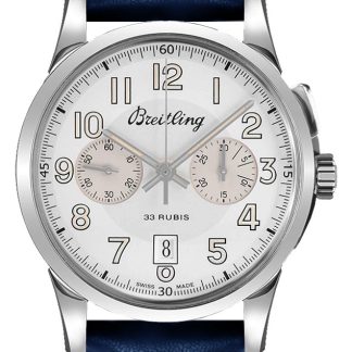 Breitling Transocean Chronograph Silver Dial Blue Leather Men’s Watch 1915 AB141112/G799-112X